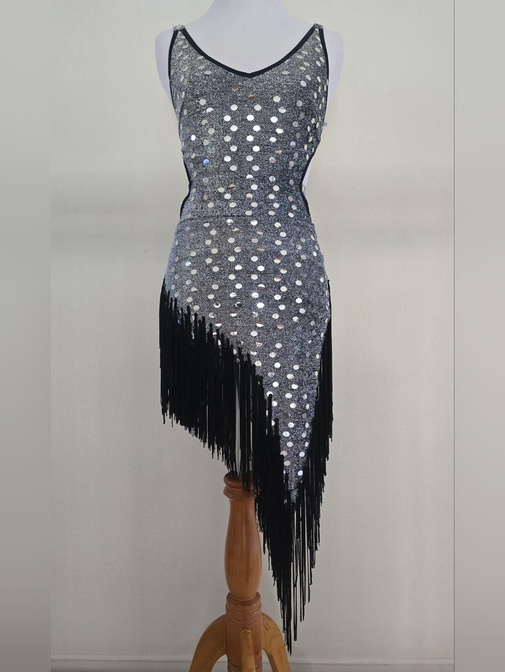 Tailor-Made Silver Sequin Fringe Asymmetric Dress